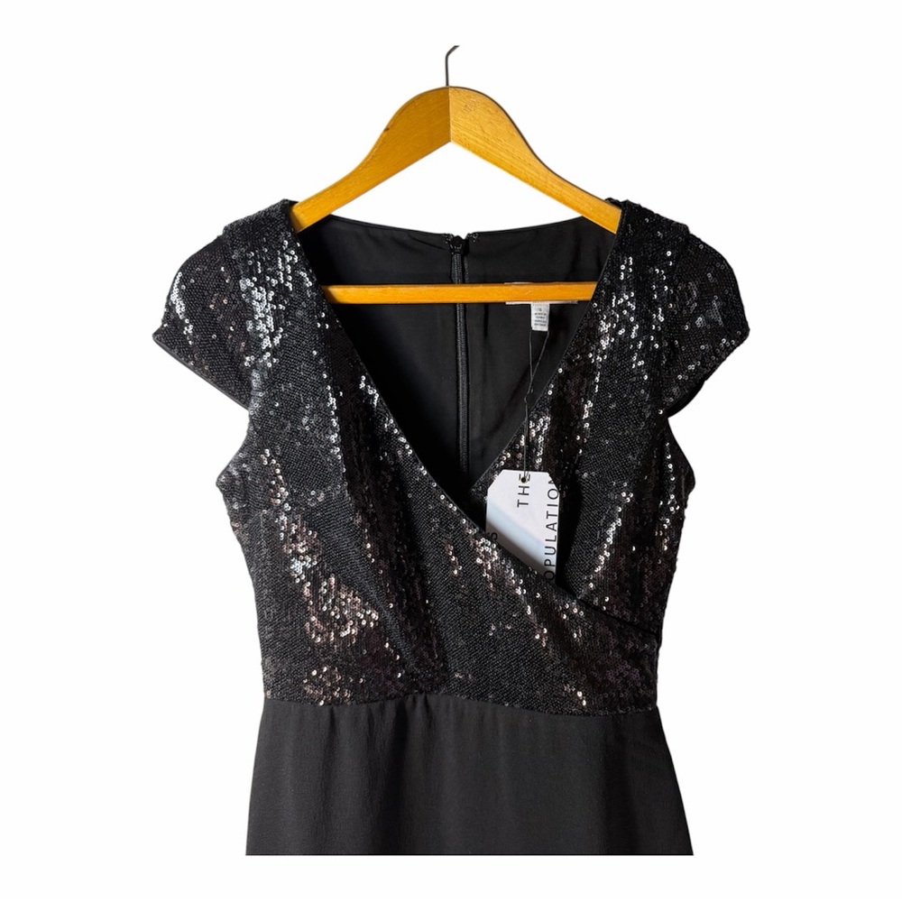 Dress the Population Jaleah Sequin V-Neck Cap Sleeve Sheath Dress S Cocktail - Picture 4 of 15